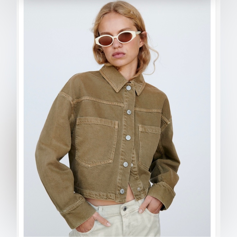 Zara cropped cargo green overshirt jacket🍐✨